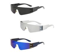 SRTSTR 3 Pièces Lunette Futuriste Lunette Soirée Techno Lunettes de Vitesse Fun Space Glasses, Lunettes du Futur Guerrier Anti-UV pour Fête, Bar, Halloween, Fête, Danse, Concert