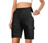 SRTUMEY 2024 Womens Casual Sport Solid Cargo Pants Shorts Ladies Elastic Waist Pockets Pleated Casual Pants Scrunch Butt Summer Shorts for Women