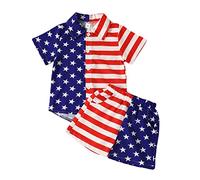 SRTUMEY avec nœud pour tout-petits garçons manches courtes rayure étoile drapeau américain 4 juillet étoiles imprimées t-shirt tops shorts enfants gentleman tenues 3-4 ans rouge