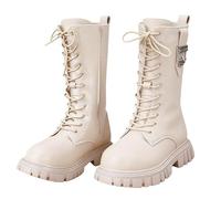SRTUMEY Bottes de combat en cuir pour filles - Mocassins légers, Beige., 31