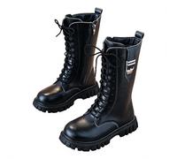 SRTUMEY Bottes de combat en cuir pour filles - Mocassins légers | Fermeture éclair latérale, boucle en métal, semelle en caoutchouc antidérapante, semelle rembourrée, doublure douce