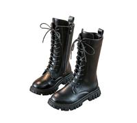 SRTUMEY Bottes de combat en cuir pour filles - Mocassins légers | Fermeture éclair latérale, boucle en métal, semelle en caoutchouc antidérapante, semelle rembourrée, doublure douce