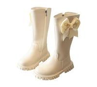 SRTUMEY Bottes d'équitation hautes pour fille - Talon bas - Fermeture éclair latérale - Doublure en fourrure - Bottes hautes en cuir imperméable, beige, 34 EU