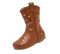 SRTUMEY Bottes d'équitation montantes à fermeture éclair pour filles et adolescentes en cuir avec motif étoiles, chaussures imperméables à talon plat