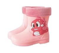 SRTUMEY Bottes en caoutchouc imperméables pour garçons et filles - Bottes de pluie thermiques pour tout-petits - Bottes de pluie doublées en polaire chaude - Taille 4, jaune, 23 EU