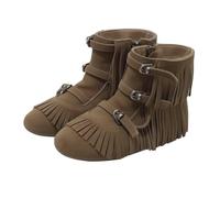 SRTUMEY Bottines plates à franges décontractées pour filles | Bottes à fermeture éclair, semelle rembourrée, semelle extérieure antidérapante, intérieur respirant, dessus Oxford durable
