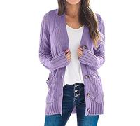 SRTUMEY Cardigan d'automne pour femme - Cardigan tricoté décontracté - Grande taille - Manteau ample - Cardigan fin pour femme, violet, 3XL