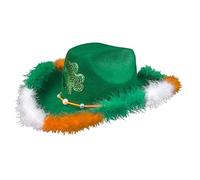 SRTUMEY Chapeau de cowboy vert pour homme et femme, chapeau de la Saint-Patrick, trèfle, chapeau irlandais en peluche pour femme et homme avec décoration pailletée, Vert, Taille unique