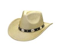 SRTUMEY Fedora Chapeau de cowboy classique pour homme et femme - Chapeau de cowgirl élégant rétro à large bord - Visière de voyage, doré, Taille unique