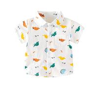 SRTUMEY Haut phosphorescent pour garçons, petits et grands garçons, couleur unie, chemise boutonnée à manches courtes avec poches pour enfants de 2 à 8 ans, multicolore en option, 3_blanc, 3-4 ans