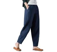 SRTUMEY Linen Trousers for Women UK Cotton Traders Womens Loose Large Solid Color Slimming Nine Point Pants Wide Trousers Women's Fashion Casual Trousers Comfy Pants