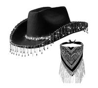 SRTUMEY Lot de 2 chapeaux de cowgirl à large bord pour femme avec strass et paillettes, Noir , Taille unique