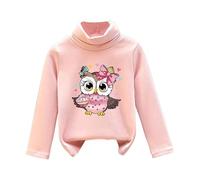 SRTUMEY Mode Enfants Toddler Girls Sweatshirts 2025 Liquidation Nouvelles Filles Hiver Hibou Impression Rembourré Épais De Velours Demi-Haut Col Haut Chemise Carnaval, 1 pièce., 6-7 ans