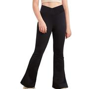 SRTUMEY Pantalon évasé pour grandes filles, enfants, filles, pantalon évasé, taille haute, leggings athlétiques, pantalons de sport décontractés, collants de danse latine jazz, Noir , 11-12 ans
