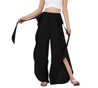 SRTUMEY Pantalon Large pour Femme Pantalon de Yoga Taille Haute Pantalon Hippie Boho Beach Pantalon Palazzo Grande Taille Short Rouge