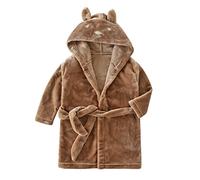 SRTUMEY Peignoir à capuche personnalisé en polaire pour enfants - Avec oreilles d'ours en peluche - Cadeau de Noël pour garçons et filles, marron, 9-10 ans