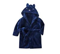 SRTUMEY Peignoir à capuche personnalisé en polaire pour enfants - Avec oreilles d'ours en peluche - Cadeau de Noël pour garçons et filles, bleu marine, 12-24 mois