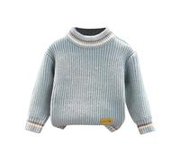 SRTUMEY Pull tricoté pour enfants garçons et filles automne et hiver pull rembourré couleur unie col rond pull coréen ample 6 9 mois garçon pour bébé, bleu, 18-24 mois