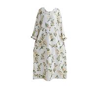 SRTUMEY Robe en coton pour femme, taille haute, manches longues, ouverte sur le devant, printemps été, robe musulmane, robe tendance décontractée, taille unique, Blanc