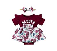 SRTUMEY Robe triangle à manches courtes pour fille avec imprimé lettres et accessoires pour cheveux Taille 2T