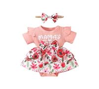 SRTUMEY Robe triangle à manches courtes pour fille avec imprimé lettres et accessoires pour cheveux Taille 2T