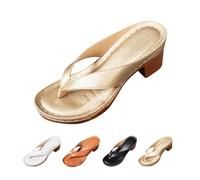 SRTUMEY Sandales à talon épais pour femme été - Chaussures décontractées à enfiler à bout ouvert - Tongs pour femme - Chaussures de marche pour femme, doré, 39.5 EU