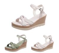 SRTUMEY - Sandales compensées à plateforme avec bride de cheville pour femme - Sandales d’été décontractées et habillées, blanc, 39 EU