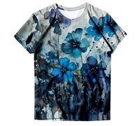 SRTUMEY T-Shirt D'éTé DéContracté à Col Rond Et à Manches Courtes avec Motifs Floraux Batik Sarong (Blue, XXL)