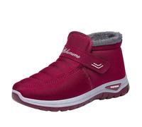 SRTUMEY UK Clearance Bottes d'hiver pour femme doublées de fourrure Bottes de marche imperméables pour femme Bottines chaudes à enfiler, Rouge, 39.5 EU