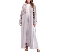 SRTUMEY YL0414 Robe longue Abaya ouverte sur le devant pour femme musulmane, robe de prière pour l'Aïd avec fleur brodée en 3D, 1_Gris, M