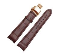 SRTYDCUR Bracelet de montre compatible avec Tissot Seiko, compatible avec Omega Breitling, fermoir papillon de remplacement, cuir de vachette marron noir(Brown-brown-Rose,21mm)