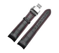 SRTYDCUR Bracelet de montre compatible avec Tissot Seiko, compatible avec Omega Breitling, fermoir papillon de remplacement, cuir de vachette marron noir(Black-red-silver,20mm)