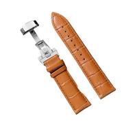 SRTYDCUR Bracelet de montre en cuir veau noir et marron, style décontracté, avec boucle papillon motif crocodile(Light Brown,19mm)