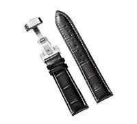 SRTYDCUR Bracelet de montre en cuir veau noir et marron, style décontracté, avec boucle papillon motif crocodile(Black-White,19mm)