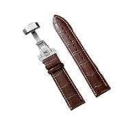 SRTYDCUR Bracelet de montre en cuir veau noir et marron, style décontracté, avec boucle papillon motif crocodile(Brown-White,18mm)