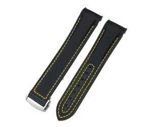 SRTYDCUR Bracelet de montre en nylon et caoutchouc composite 19 mm, 20, 21, 22, compatible avec Omega, Seamaster, Rolex, Submarine, Hydroconquest, deux tons(Black yellow,19MM_SILVER BUCKLE)