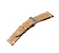 SRTYDCUR Bracelet de montre fait main 20 mm 22, marron ancien, noir, souple, for homme, vintage, en cuir vache, huilé et ciré, compatible avec Casio Omega(Yellow brown,22mm)