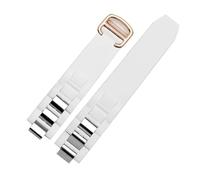SRTYDCUR Bracelet en caoutchouc étanche compatible avec les montres Cartier 21 Century Series, bracelet en silicone 20 x 10 mm, noir et blanc, for hommes et femmes(White Rose Gold)