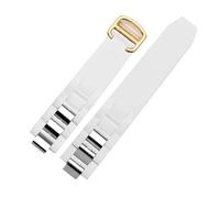 SRTYDCUR Bracelet en caoutchouc étanche compatible avec les montres Cartier 21 Century Series, bracelet en silicone 20 x 10 mm, noir et blanc, for hommes et femmes(White Gold Buckle)
