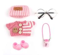 SRunDe 5 Pièces Ensemble de Vêtements pour Poupée de 17 cm en Peluche DIY Accessoires Approprié Collectionneurs Cadeaux Enfants avec Un Chapeau des Chaussures des Lunettes Une Bouteille d'eau Rose