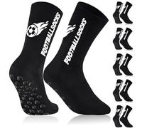 SRunDe 6 Paires Chaussettes Antidérapantes Foot 35-39 avec 10 Autocollants Football Chaussettes Sport Foot Running Respirant Grip Football Socks Évacue la Transpiration pour Homme Femme Enfant Noir