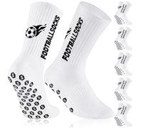 SRunDe 6 Paires Chaussettes Antidérapantes Foot 35-39 avec 10 Autocollants Football Chaussettes Sport Foot Running Respirant Grip Football Socks Évacue la Transpiration pour Homme Femme Enfant Blanc