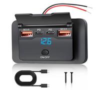 SRunDe 76W 4 Port Prise USB 12V Camping Car Encastrable Double 36W PD & Double 18W QC3.0 avec Interrupteur et Couvercle Etanche Prise Chargeur Voiture USB C Montage Surface pour Bus RV Camion Marine