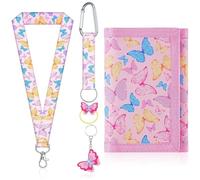 SRunDe Portefeuille Papillon pour Enfant Fille pour Porte-clés Cordons élastiques à Cheveux Motif Porte Monnaie Enfant Pliable Rose Poche à Monnaie Fermeture Velcro Cadeaux d'anniversaire d'enfants