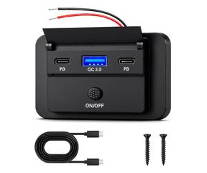 SRunDe Prise USB 12v Camping Car 3 Port 2 x36W USB-C PD & 1x18W USB-A QC3.0 | Prise USB Camping Car 12v avec Interrupteur Chargeur USB-c Voiture pour Bateau,Autobus,Camionette van,Bateau,Camion