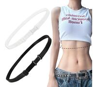 Srup 2 Pièces Ceinture crop top, Ceinture Élastique Invisible Réglable, Elastique Top Ceinture Chemise, Elastique Chemise Bandes de Recadrage, Ceinture Élastique Crop Tuck (Noir, Blanc)