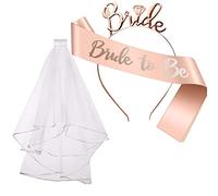 Srup 3 Pièces Bride to Be Tiara Sash Veil Set, Blanc Bride to Be Sash Bandeau de mariée, Bride to Be Sash and Veil, Bride to Be Écharpe Accessoires, Kit d'accessoires pour enterrement vie jeune fille