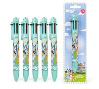 SRV Hub Bluey Lot de 5 stylos à bille rétractables multicolores 6 en 1 à pointe fine de 0,5 mm pour écrire, notes, arts, travaux manuels et trousses à crayons