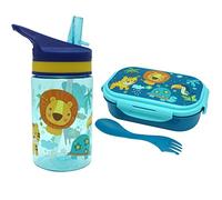 SRV Hub Boîte à déjeuner rectangulaire pour enfants avec fourchette | Bouteille en plastique Tritan non toxique (400 ml) avec bouchon à rabat anti-fuite | sans BPA(jungle)