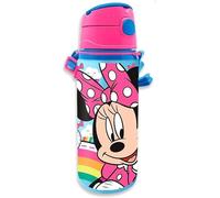 SRV Hub® Bouteille d'eau de sport en aluminium de 600 ml avec sangle de suspension, anti-fuite pour enfants, ouverture automatique à bouton pour l'école et les enfants (Minnie Mouse)